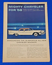 1958 CHRYSLER WINDSOR ORIGINAL AUTOMOTIVE COLOR PRINT AD  LOT-WHITE picture