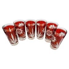 Ruby Red Flash Atomic Pinwheel Glasses Vintage 1970's Dominion Glass Set of 6 picture