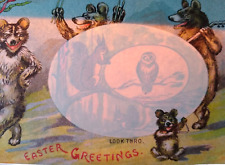 Hold To Light Easter Fantasy Postcard Look Thro Musical Bears Owl Squirrel Egg picture