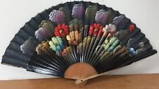 Vintage Antique Handpainted Wood Cloth Asian Japanese Chinese Sensu Fold Out Fan picture