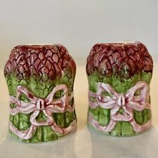 Vintage 91 Coquette Style ASPARAGUS Stalks Tied w/Pink BOW Salt & Pepper Shakers picture