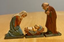 Vintage Italian Mini Nativity Scene 3 Piece Wood with Mary Joseph Baby Jesus picture