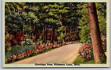 MI Whitmore Lake, Greetings, Country Road, Flowers, Trees, Linen Unposted picture