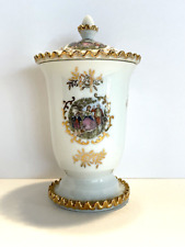 Vintage Lefton Hand Painted Porcelain Lidded Jar Urn Courting Couple Tiny Chip picture