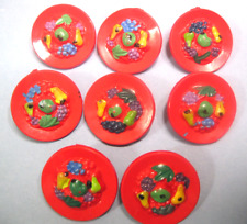 8 Vintage Realistic Buttons Mixed Fruit In Red Bowl 3/4