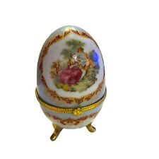 Vintage Porcelain French Limoges Egg Shaped Trinket Box on Feet/Hand-Painted  picture