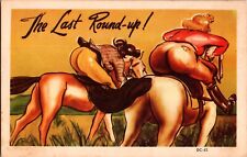 Vintage Cartoon Girl Funny Postcard Horse Riding Rear End Rider Equestrian Women picture