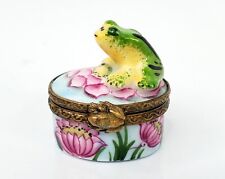 Chamart Limoge France 3D Frog Pink Lotus Trinket Pill Box Porcelain Peint Main picture