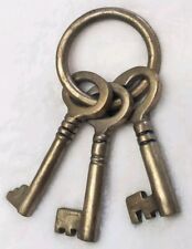 Vintage Mid Century Brass Skeleton Keys On Ring Set Of Three  picture