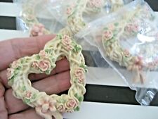LOT 4 Vtg Pink ROSES Heart NAPKIN RINGS Handcrafted WREATH FRAME Shabby Chic picture