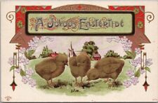 1911 EASTER Greetings Postcard Baby Chicks / Church View 