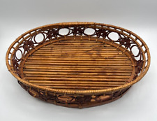 Vintage Woven Rattan Bamboo Basket Boho Serving Tray Plants Knick Knacks Vanity picture