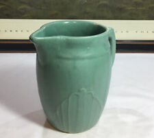 Vintage Monmouth Pottery Deco Fan Green Milk Pitcher Art Pottery Stoneware 6