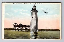 Portland ME-Maine, Ram Island Light, Portland Harbor, Vintage c1924 Postcard picture