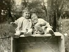 AxI) Found Photograph Twin Babies Baby Falling Over Old Crate 1930-40's picture