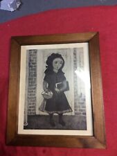 Vintage Picture Print. (Amish School Girl )Wooden Frame Brown  Color12.5” X16” picture