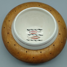 Vintage Woodpecker Wood Ware Small Wood & Ceramic Dip Bowl picture