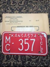 NOS Antique '73 KS.Motorcycle Tag #357  Never Registered Unused Revolver Fans??? picture