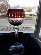 Vintage Ruby Red Bohemian Cut To Clear Crystal Wine Glass. picture