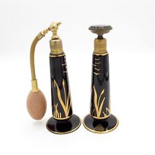 VTG 1920s PYRAMID DeVilbiss Style Atomizer Dropper PAIR Black w/ Gold Cattails picture