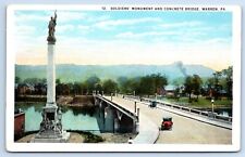 Warren PA Pennsylvania Postcard Soldiers Monument and Concrete Bridge 1920s picture