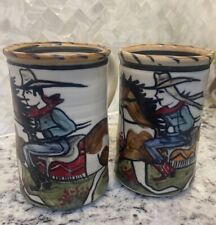 Vintage Handmade Western Cowboy/ Cowgirl Mugs Set/2 Happy Trails Unique Coffee picture