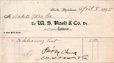 1895 W.S. Nash & Co Dealers Tailors Billhead BUTTE MT to Isdell Mercantile PONY picture