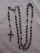 Vintage Roman Catholic Rosary Beads, Iridescent Blue & Black Glass Faceted Beads picture