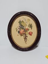 Antique Walnut Oval Picture Frame With Old Floral Print 12.5x10.5” J.L. Prevost picture