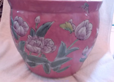 Vintage Chinese Design OUTSIDE:Tulip Poppy INSIDE:Koi Fish    Jardiniere Planter picture