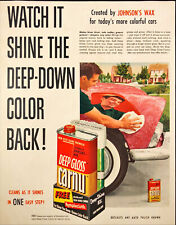 1955  Johnson's Wax Deep Gloss Carnu Car Wax Vintage Print Ad Man Waxing Car picture