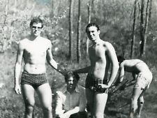 Shirtless Affectionate Handsome young men bulge beach trunks gay int vtg photo picture