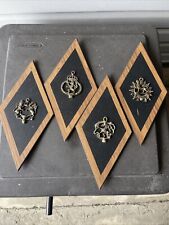 (4) Vintage 1960's Wood and Brass Crests Wall Art Decor Mid Century Modern MCM picture