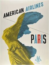 Original Vintage Poster AMERICAN AIRLINES PARIS Winged Victory Louvre Travel OL picture