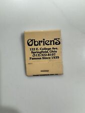 Vintage Matches Matchbook O’Brien’s 122 E. College Ave. SPRINGFIELD, OHIO picture