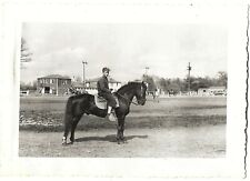 Vintage 1950's Photo of Teenager Boy Riding a Beautiful Black Horse on a Ranch  picture