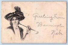 Bennington Nebraska NE Postcard Greetings From Bennington Woman 1913 Antique picture