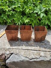 3 Vintage Copper Flower Planter Pots square tapered 4