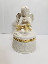 Vintage Ceramic Round Angel Trinket Box picture