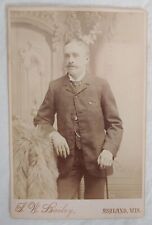 Vintage Cabinet Card 1800s 1900s Man Mustache Suit Cane Bailey Ashland Wisc picture