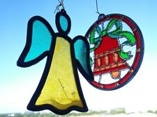 VTG Hallmark Stained Glass Plastic Christmas Ornament Lot 2 Angel Bell Hong Kong picture