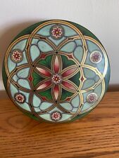 Vintage Meister Candy Tin Green Floral Container - Made in Brazil 5” X 2” picture