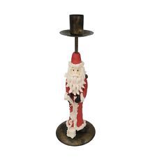 Vintage Polymer Clay Santa Claus W/ Toy Sack Antique Gold Taper Candle Holder  picture