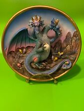 2000 Cadona Ceramic 3D 6” dragon plate 2 Headed w/ stand sculpture picture