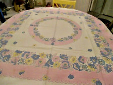 EXCELLENT VINTAGE 40s 50s TABLECLOTH YELLOW/PINK/BLUE FLORAL 52X44