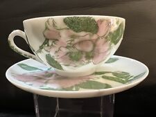 Antique Japanese Handpainted Eggshel Cup Saucer Peony Pale Pink Artist Marked picture