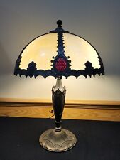 Rare Atq Signed Salem Bros Red & Carmel Bent Slag Glass Handel Era Lamp Light picture
