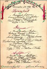 1930 Christmas Day Breakfast Lunch Dinner Menu Grandview Hospital Lacrosse WI picture