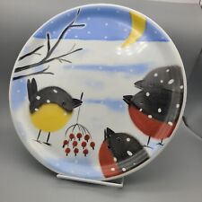 Winter Birds platter plate Helena Tilk Hand Painted Ceramic 12