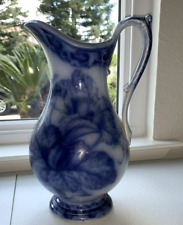 Antique Flow Blue China Basin Pitcher with handle, S&C 